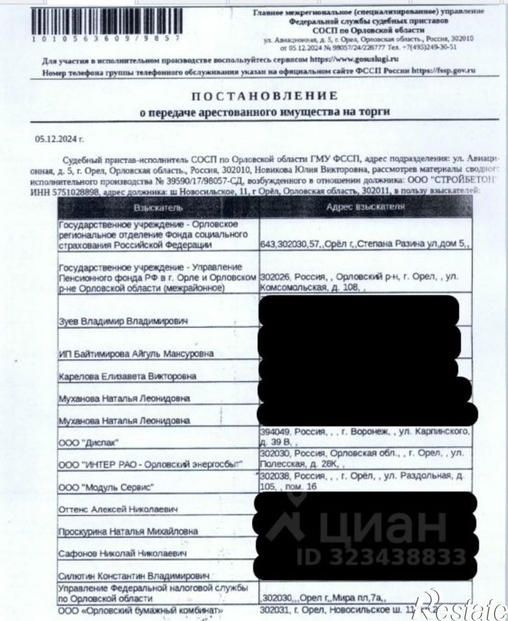 Помещение свободного назначения г.о. город Орёл, г Орёл, ш Новосильское