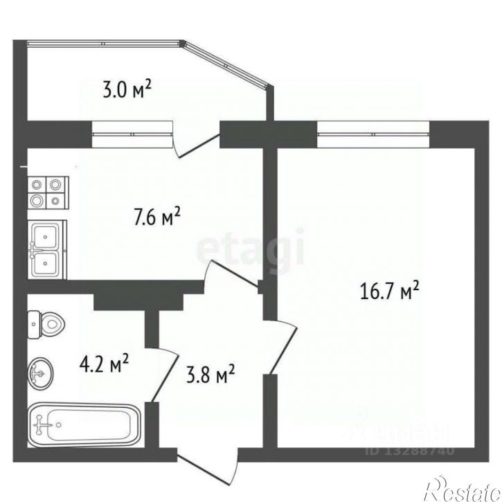 1-комн квартира улица Кузнецова, 30 к1,  д. 30 к1