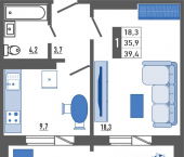 1-комн, 39 кв м, этаж 12/17 ул Льва Толстого, 15