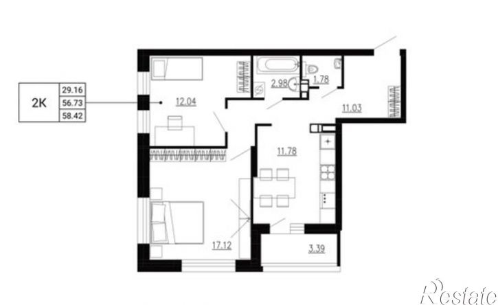 2-комн квартира в новом доме ул Ломоносова, 8,  д. 8