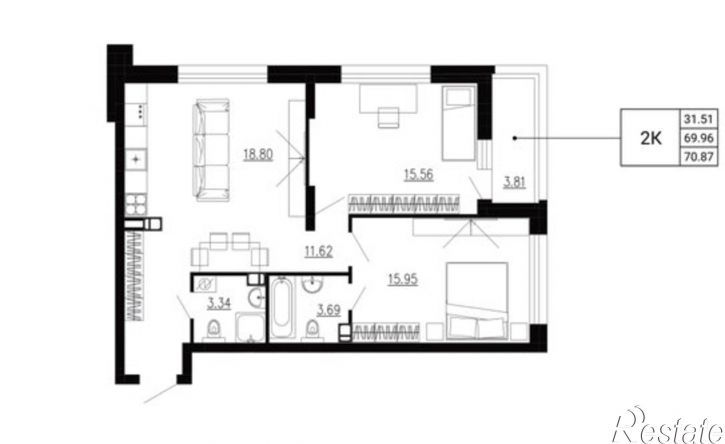 2-комн квартира в новом доме ул Ломоносова, 8,  д. 8