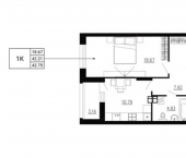 1-комн, 44 кв м, этаж 20/24 улица Ломоносова, 8