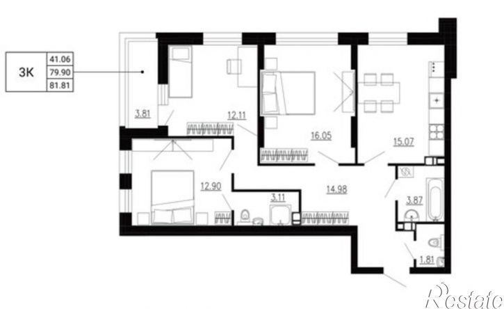3-комн квартира в новом доме улица Ломоносова, 8,  д. 8