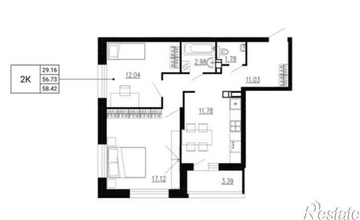 2-комн квартира в новом доме улица Ломоносова, 8,  д. 8