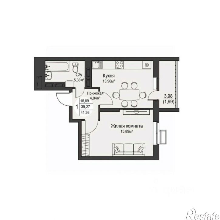 1-комн квартира в новом доме ул Кузнецова, 2,  д. 2