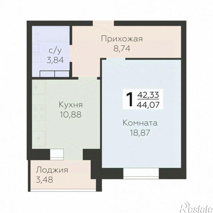 1-комн квартира в новом доме ул 2-я Пушкарная, 42,  д. 42