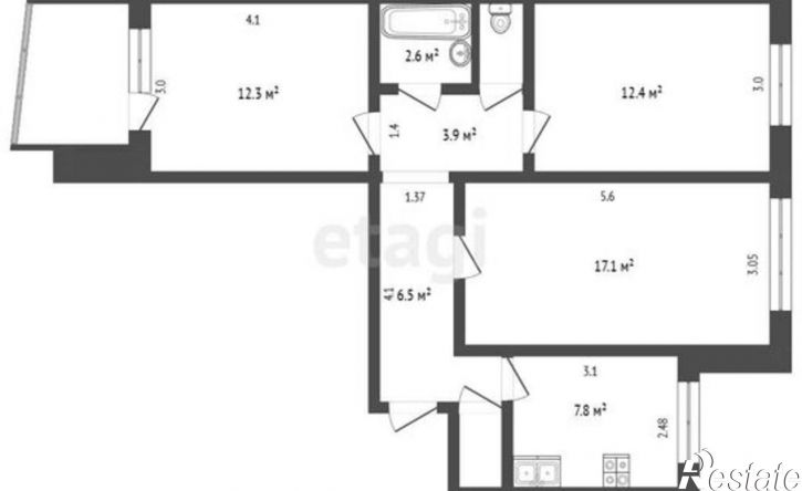 3-комн квартира ул Авиационная, 2,  д. 2