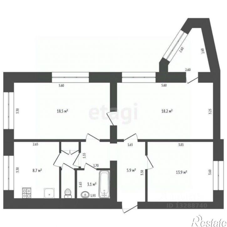 3-комн квартира ул Пушкина, 18,  д. 18