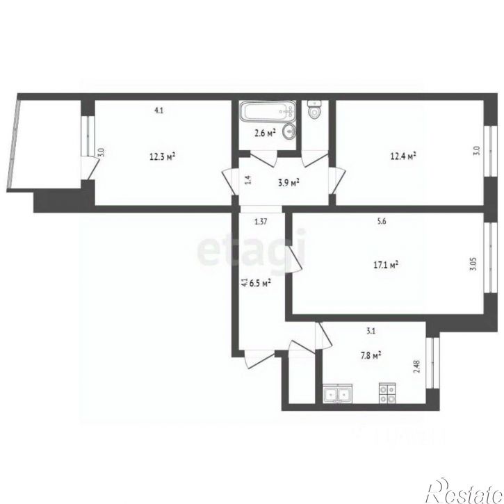 3-комн квартира ул Авиационная, 2,  д. 2